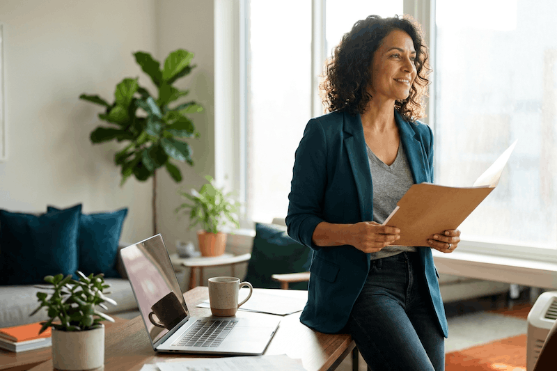 Real estate agent reviewing paper work