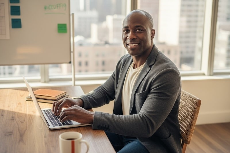 A man working in a brightly lit office