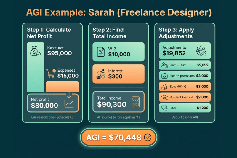 example freelancer adjust gross income (AGI) calculation