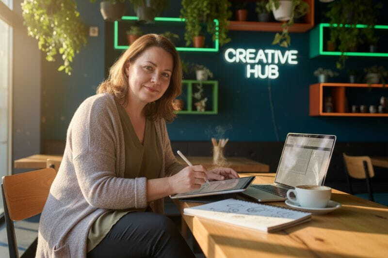 confident graphic-designer-cafe-work-session