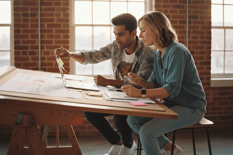 creative collaboration in a drafting table