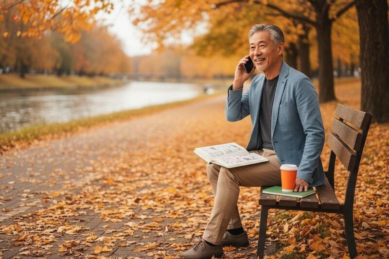 Man on a phone call in a local park