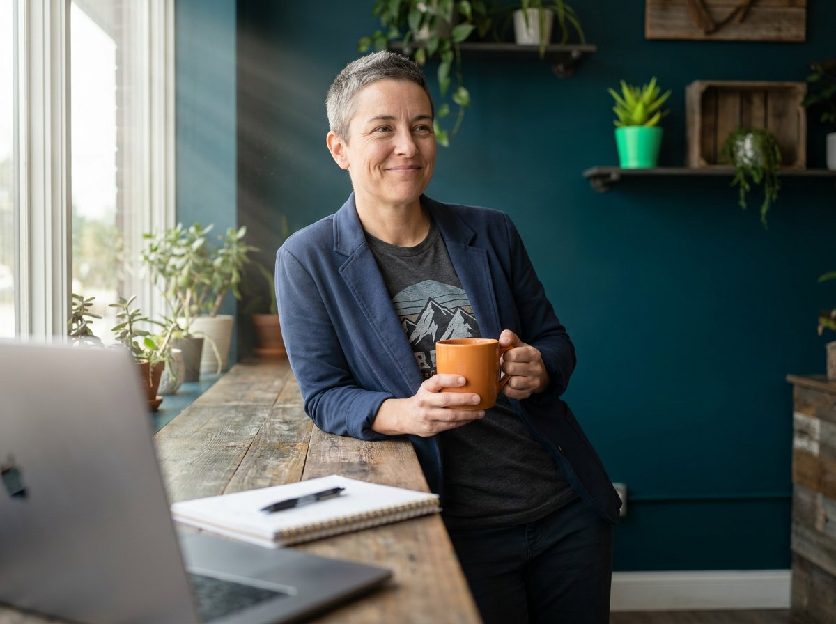 Empowered solopreneur in a coffee shop