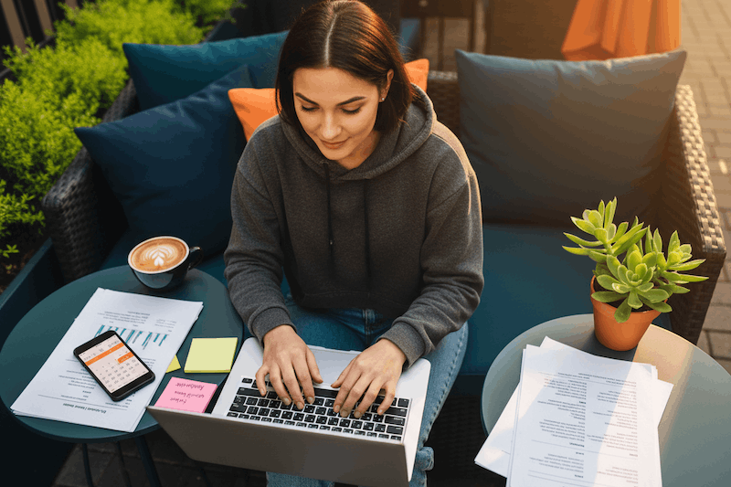 woman sitting outside on her laptop