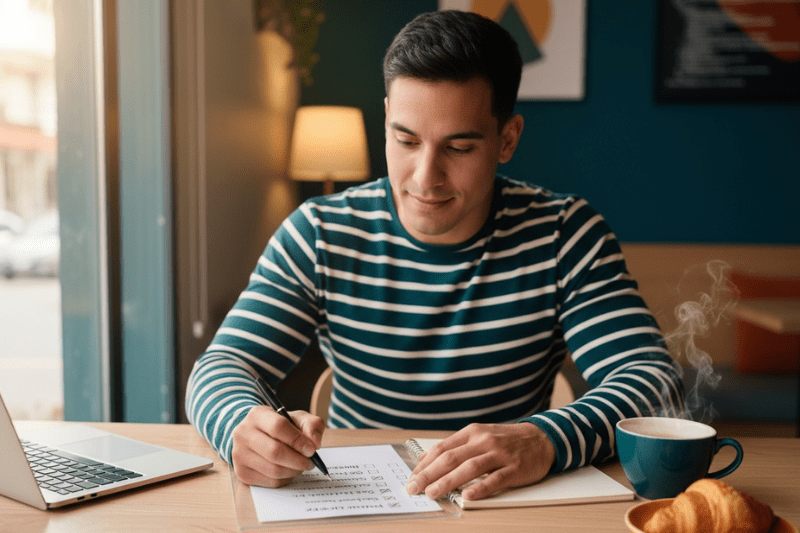 Person writing on a document