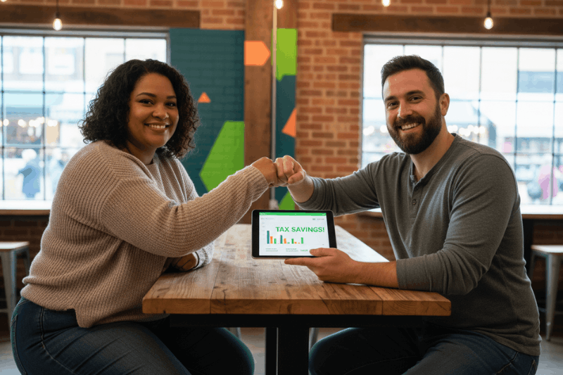 Two freelancers enjoying a coffee together