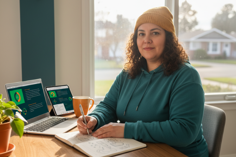 A freelancer doing taxes at a desk