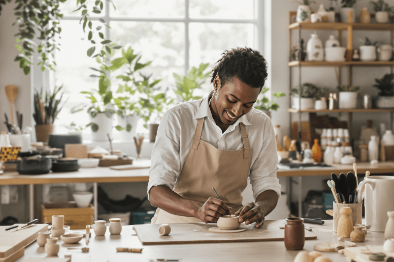 A man in a pottery studio