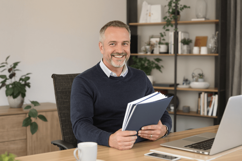 Man looking at camera in a home office
