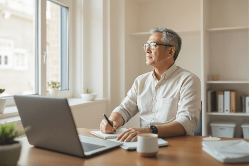 Man facing to the left in a sunny office