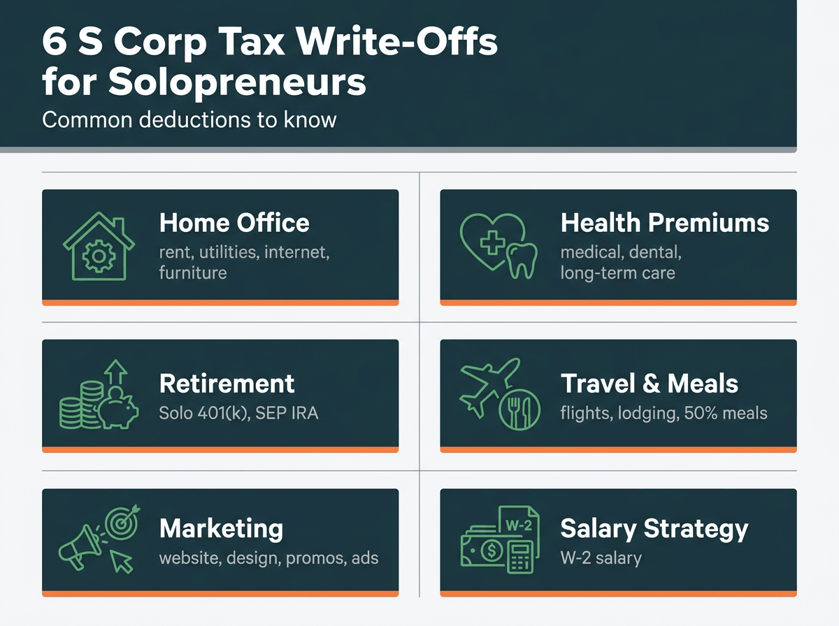 S Corp tax write-offs for solopreneurs; common deductions
