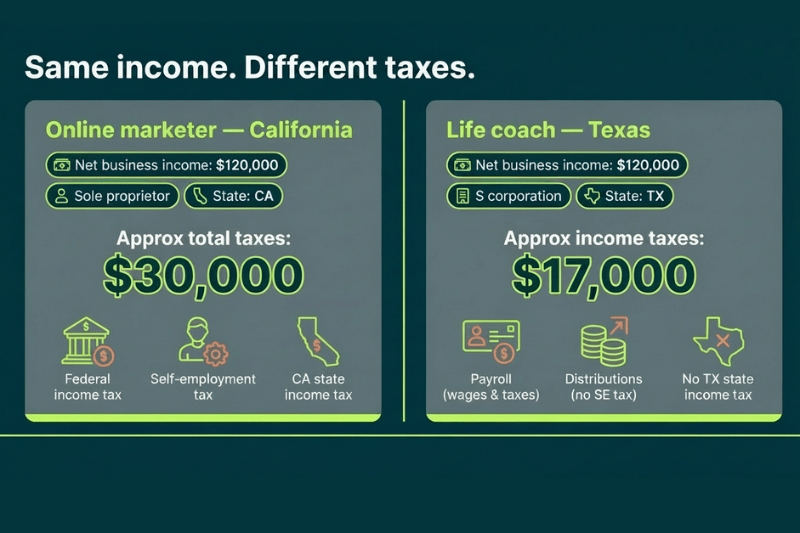 income breakdown for sole proprietor and s corporation