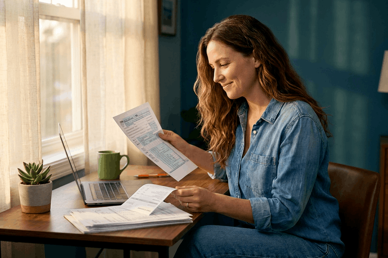Woman reviewing tax documents