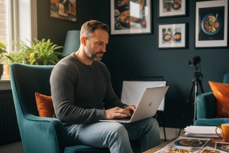 A man in a cozy home office