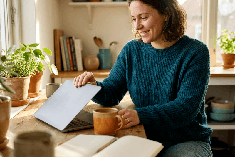 Female solopreneur closing her laptop