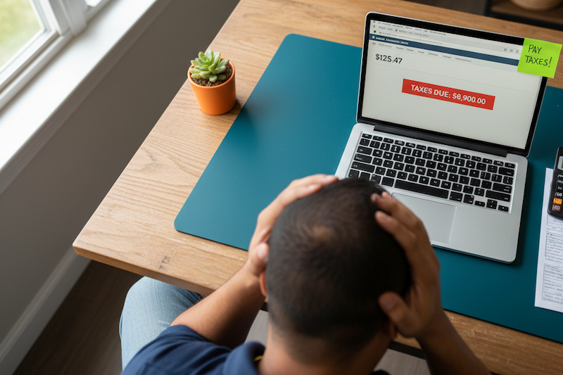 man looking stressed about taxes