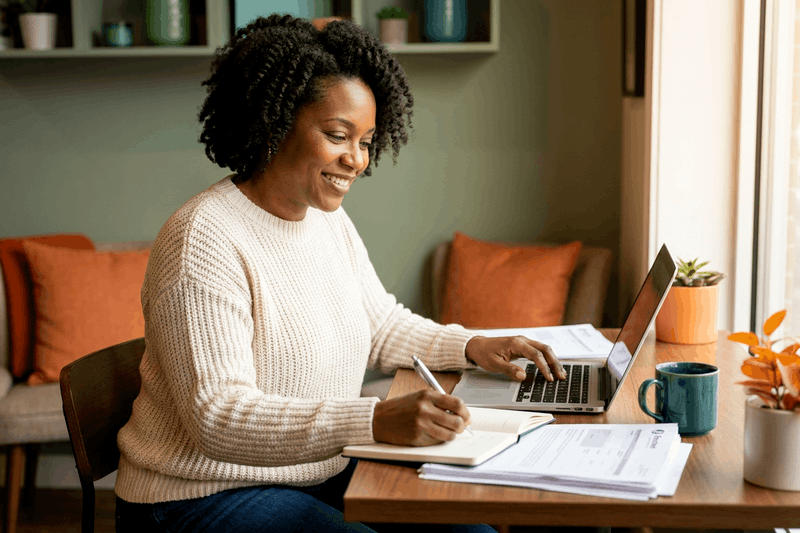 Solopreneur working in her home office