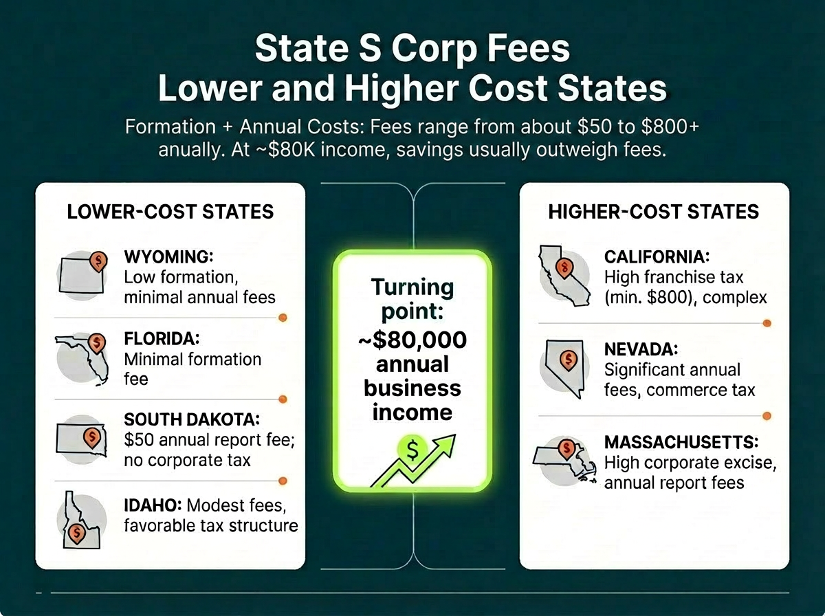 S Corp fees by state infographic